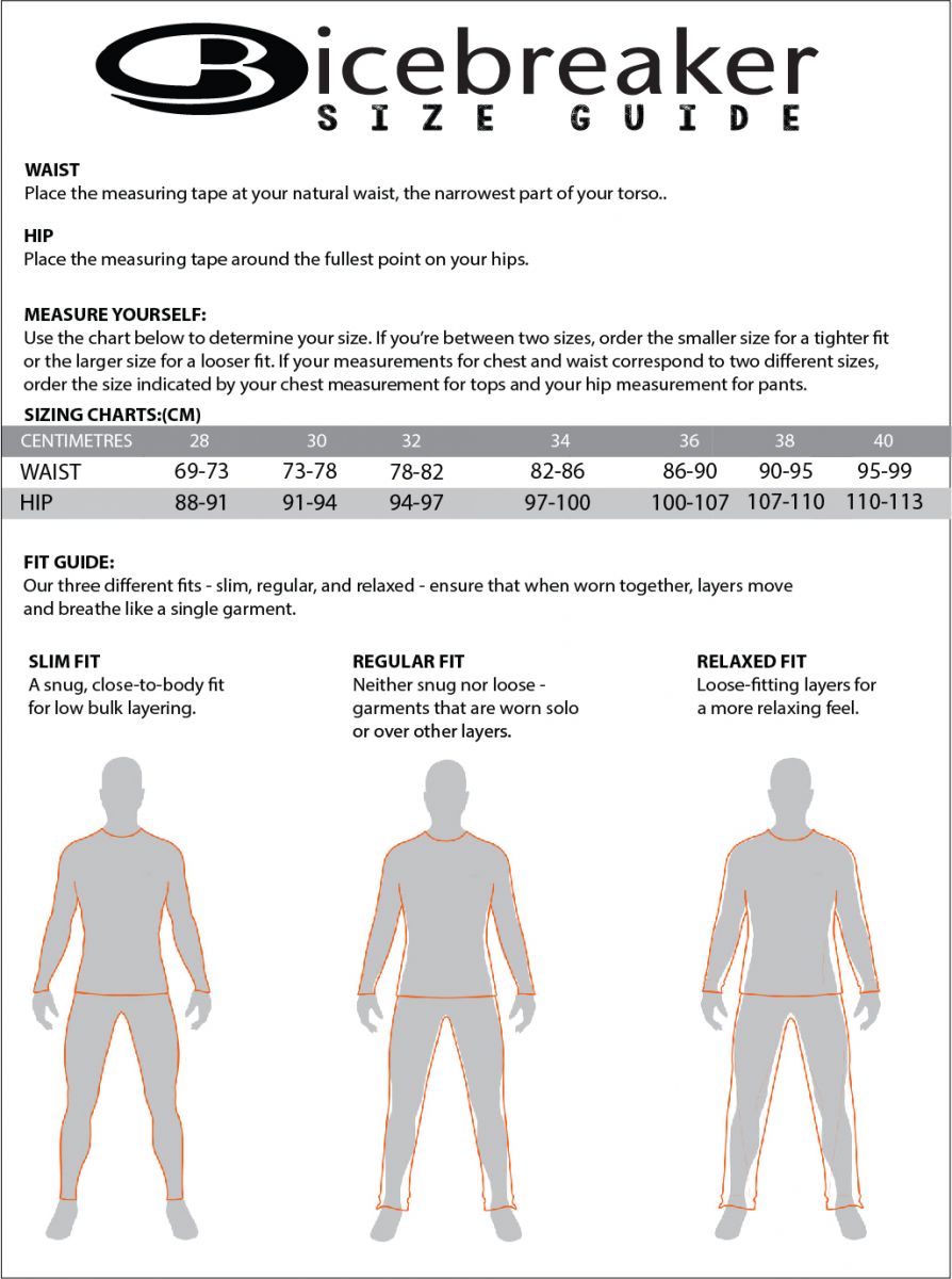 Icebreaker Mens Pants Size Guide